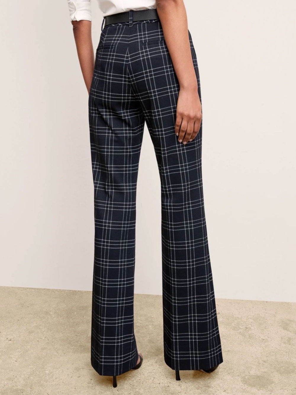 M.M.LaFleur Horton Flare Trouser Black White Plaid Size 8